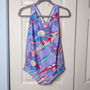 adidas Women's One Piece Swimsuit - Purple and Pink Floral